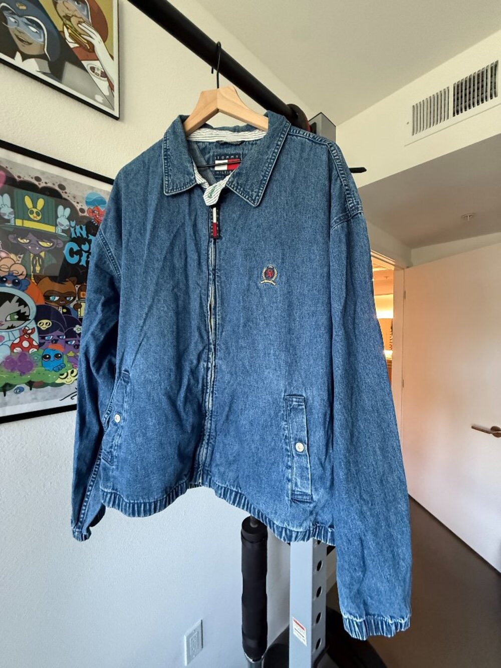 Vintage Light Tommy Hilfiger Denim Zip Jacket 90s Crest Logo